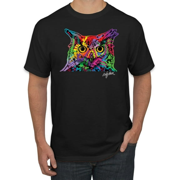 Wild Bobby, Colorful Neon Owl Animal Lover Men's Graphic T-Shirt, Black, Small