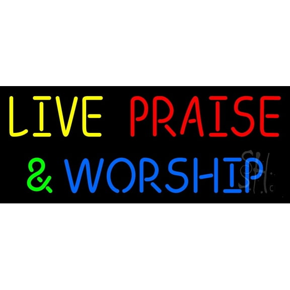 Live Praise And Worship LED Neon Sign 13" Tall x 32" Wide - inches Black Square Cut Acrylic Backing, with Dimmer - Premium built indoor Sign for Home décor, Event, Religious place, Store interior.