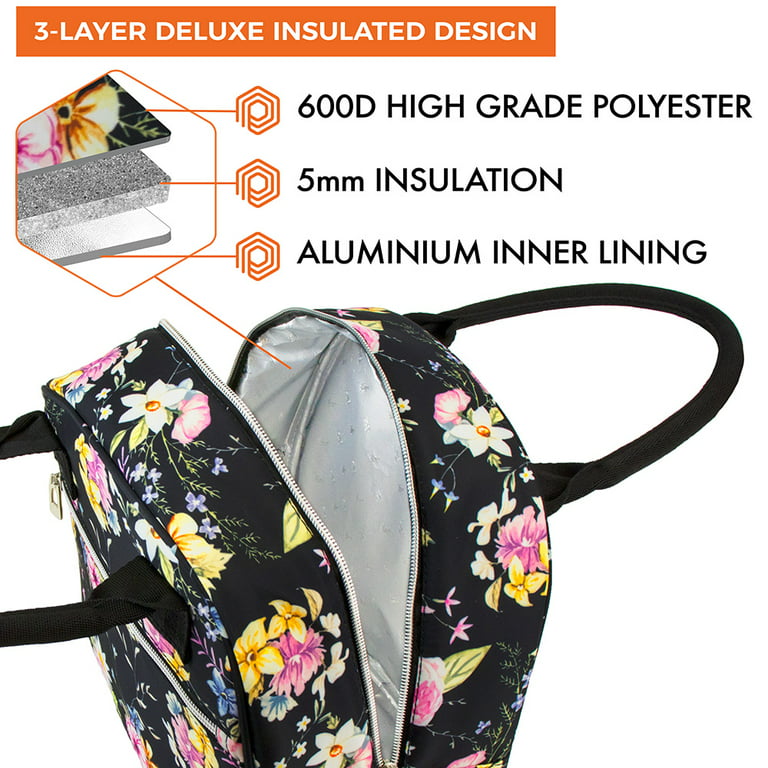 Opux Lunch Bag For Women | Insulated Lunch Tote For Ladies Girls Female | Medium Reusable Soft Lunch Box Purse Cooler For School Work Office | Fits 12 Cans (Floral Gray)