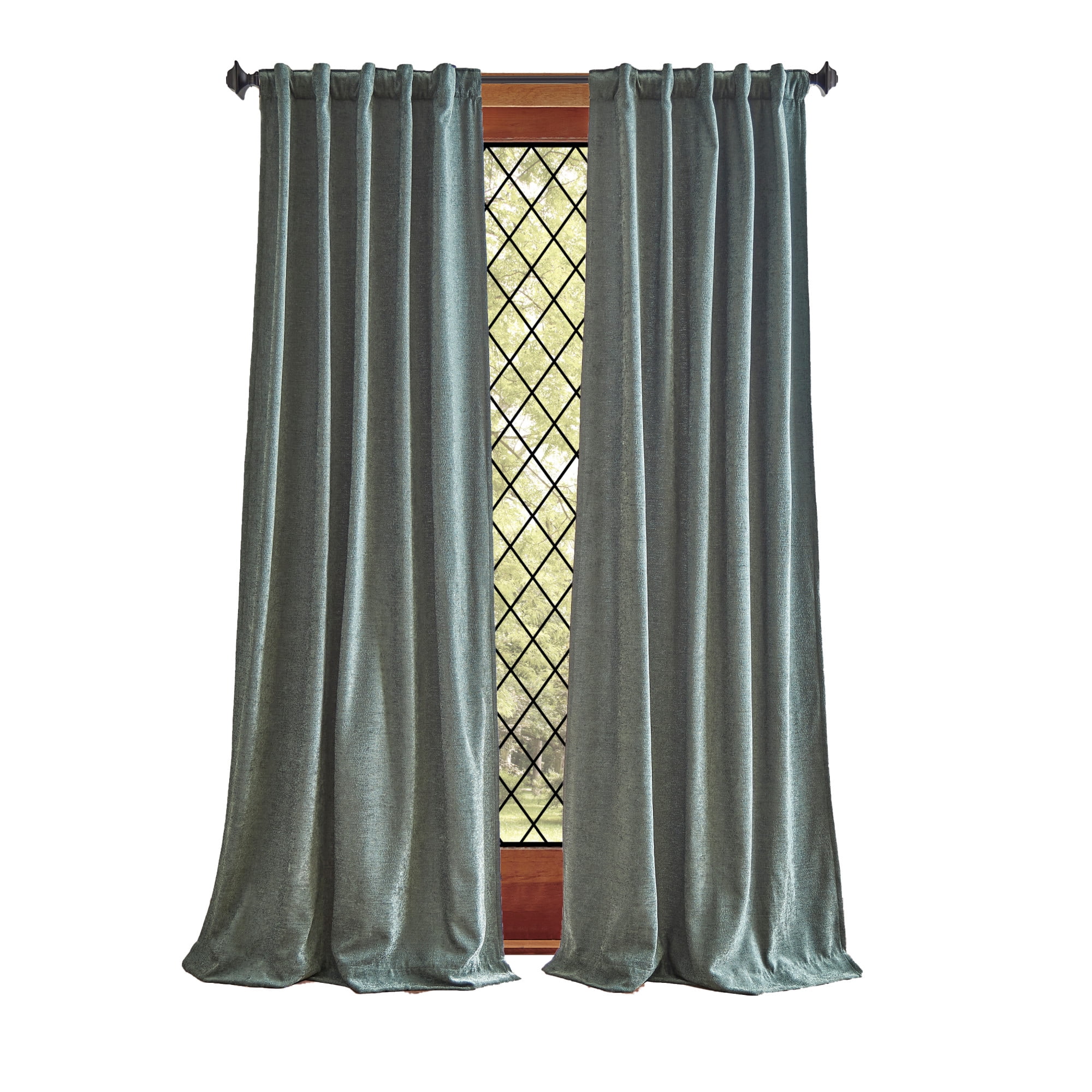 Martha Stewart Naples Chenille Curtain Panel Pair, Olive, Back Tab, Light Filtering, Indoor, Adult, 2 Piece Set, 37" x 84"