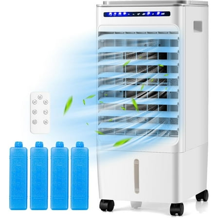 MMZP Evaporative Air Cooler, Portable Evaporator Cooler with Remote Control, 7H Timer, 3 Wind Speeds, 3 Modes, 4 Ice Boxes, Mini Air Conditioner for Bedroom Home Office Indoor Use White
