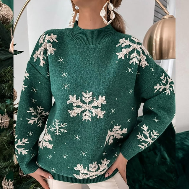 EGNMCR Pull Col Rond pour Femmes, Pull pour Femmes Pull Col Rond Ample Tempérament Manches Longues Tricoté de Noël Women Sweater