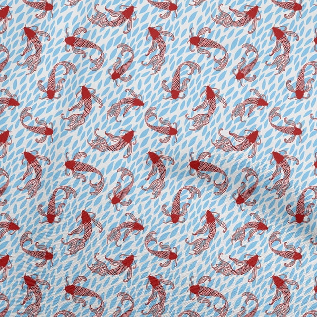 oneOone Velvet Light Blue Fabric Asian Japanese Koi Fish Craft Projects Decor Fabric Printed by The Yard 58 Inch Wide