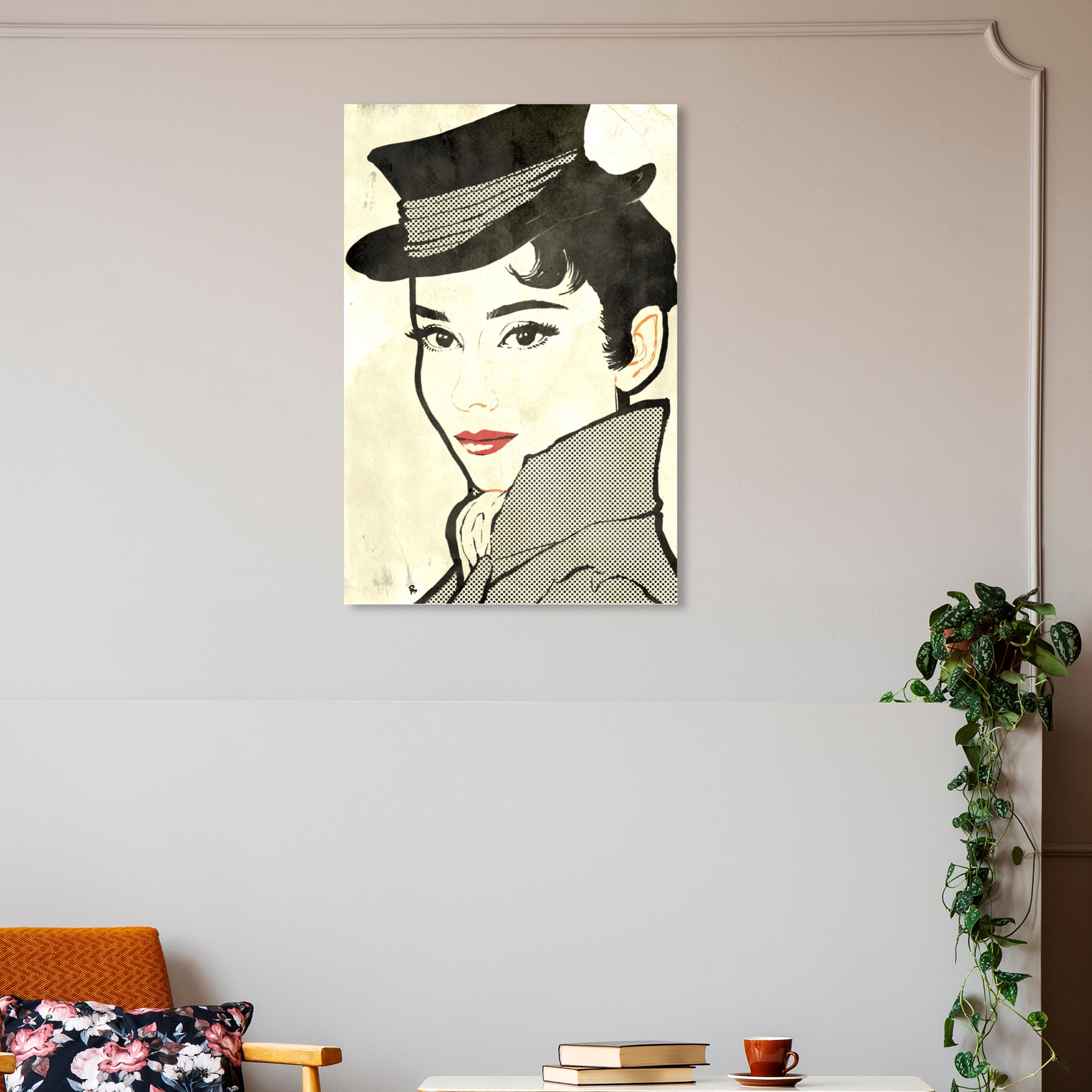 Wynwood Studio Fashion and Glam Contemporary Canvas Art - Pop Art Woman With Hat, Wall Art for Living Room, Bedroom, and Bathroom, 20 in x 30, Black and White Home Decor