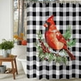 thumbnail image 3 of Shower Curtains Sets for Bathroom Decor Red Bird Berries Waterproof Bathroom Curtain with Hooks, Black White Check for Bathroom Decor,36x72IN, 3 of 9