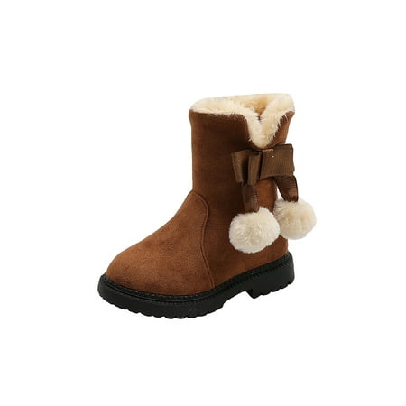 

Crocowalk Girls Comfort Side Zip Snow Boots Dress Non-Slip Plush Lined Mid Calf Boot Breathable Fluffy Winter Shoes Brown 7C