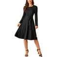 thumbnail image 2 of INSPIRE CHIC Women's Puff Long Sleeve Crewneck Knee Length Tie Waist Casual Dress with Pockets, 2 of 4