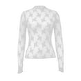 thumbnail image 6 of Summer Tops for Women Mock Neck Mesh Lace Sheer Crop Long Sleeve Shirts for Women White M, 6 of 6