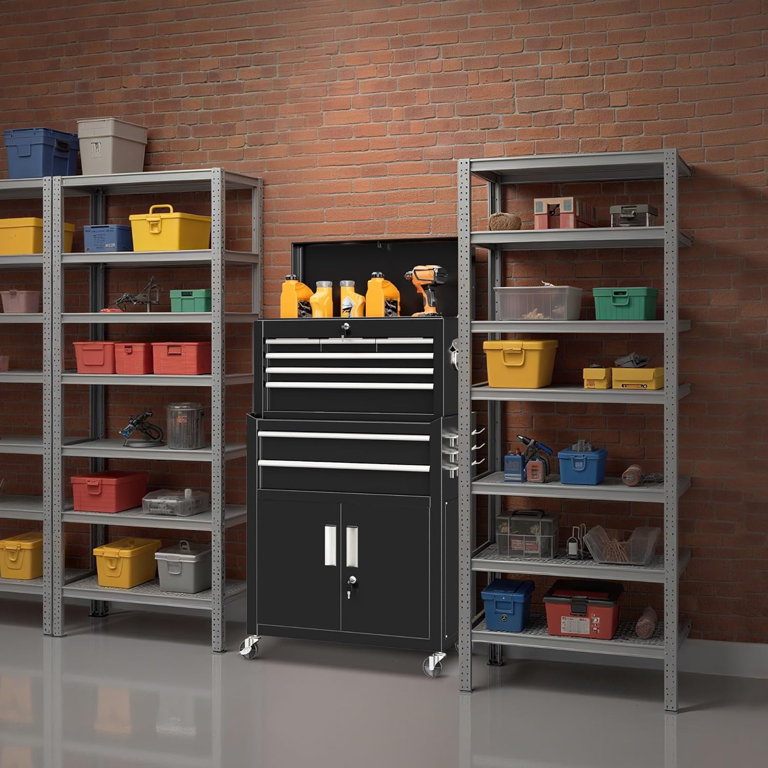 SOLAURA 8-Drawer Rolling Tool Chest Metal Tool Box Lockable Storage Cabinet with Wheels, Black