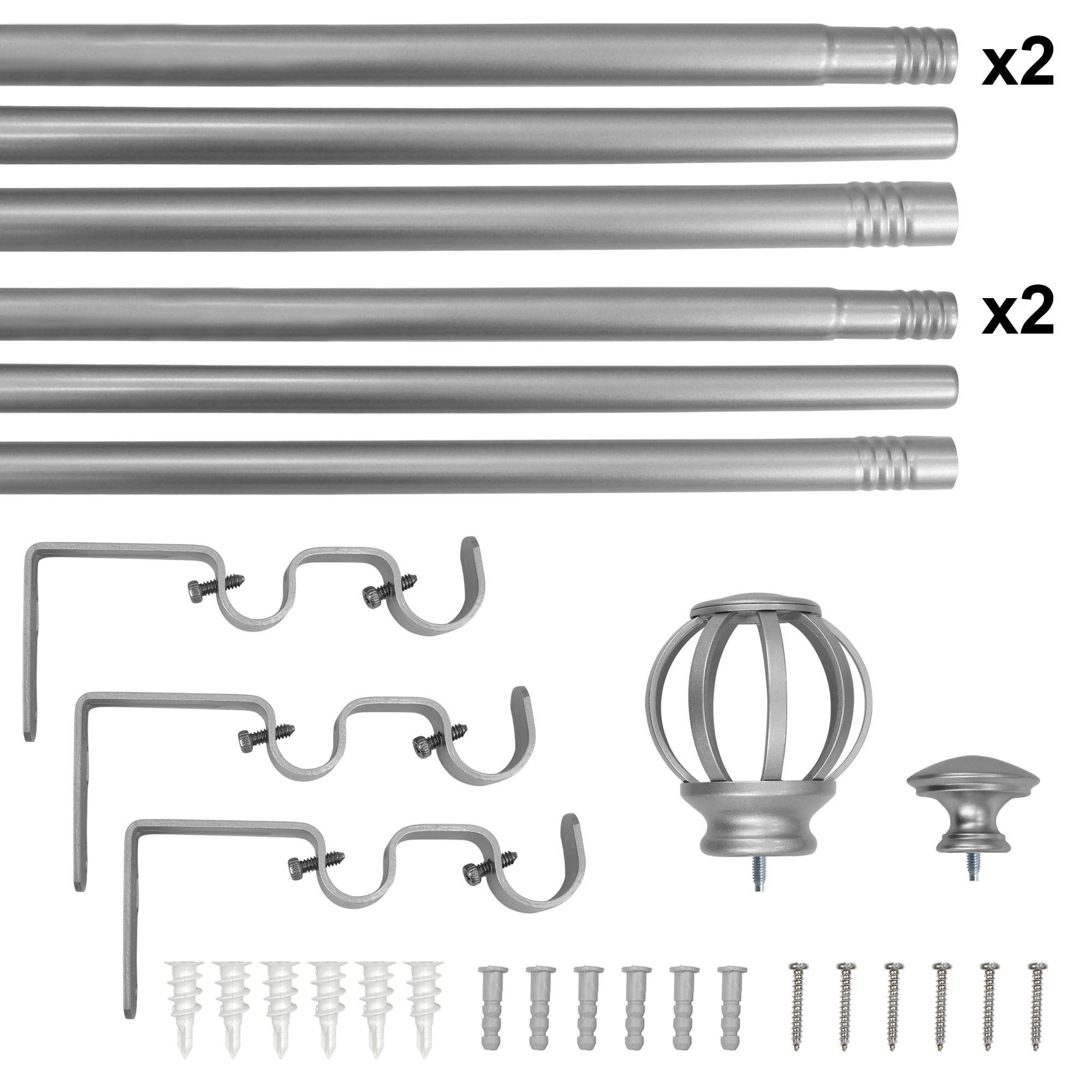 Mainstays 5/8" & 3/4" Metal Cage Double Curtain Rod, 25-84", Nickel