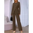 thumbnail image 6 of Women Suits 2 Piece Set Business Casual Dressy Blazer Jacket and Wide Leg Pantsuits Formal Outfits Brown S, 6 of 10