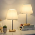 thumbnail image 4 of Haitral Black Bedside Lamp with Wood Base Fabric Shade Set of 2, 4 of 7