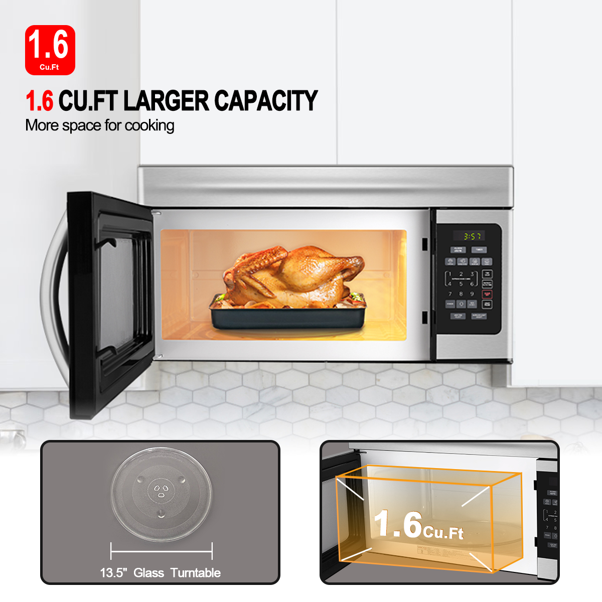 GASLAND Chef 30" over-the-Range Microwave Oven 1.6 cu.ft., 300 CFM in Stainless Steel - image 3 of 7