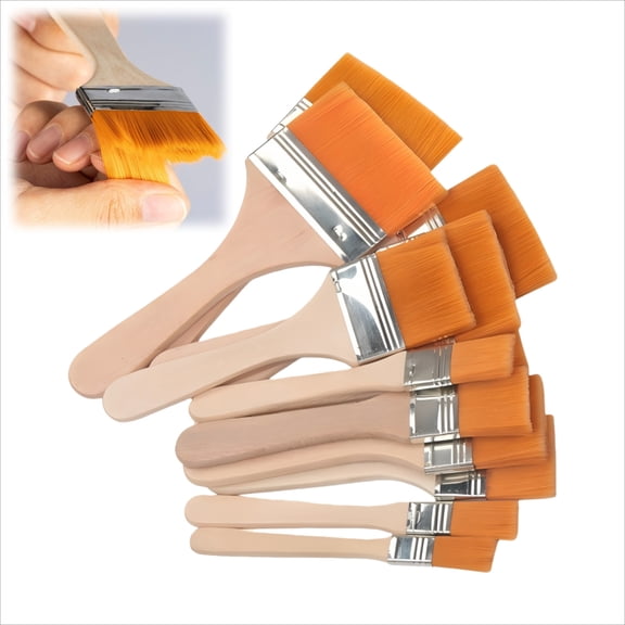 WuPing 12-Piece Flat-Tip Art Paint Brush Set Multi-Size Nylon Painting Brushes