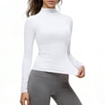 thumbnail image 3 of Stichou Women's Mock Neck Shirt Long Sleeve Slim Fit Spring Fall Tops Thermal Base Layer Soft Lightweight Stretch Undershirts White M, 3 of 6