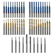 Genmitsu 50pcs Tungsten Carbide End Mill Router Bits, 1/8'' Shank CNC Bit Set Including 2-Flute Straight Bit, Flat Nose & Ball Nose End Mill, PCB Drill & V-Groove Engraving Bits