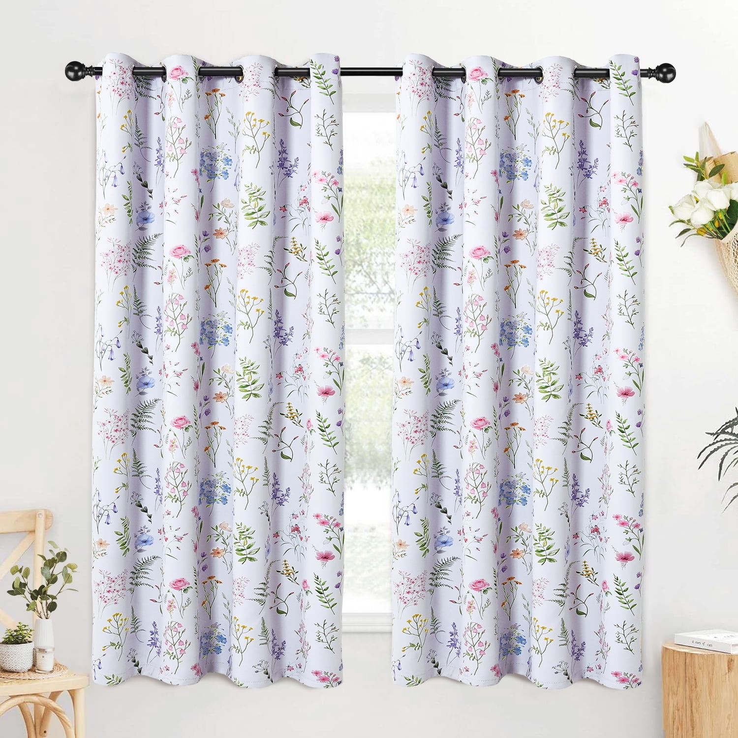 Alishomtll Blackout Curtains Floral Printed Thermal Insulated Window Drapes for Bedroom Living Room 63 Inches Long,52" Wide, 2 Panels