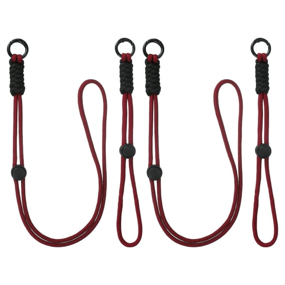 2Set Heavy Duty Paracord Keychain Lanyard, Adjustable Necklace Whistles Lanyard Braided Wrist Strap with Spring Ring for ID Card Badge Holder Keys, Wine Red/Black