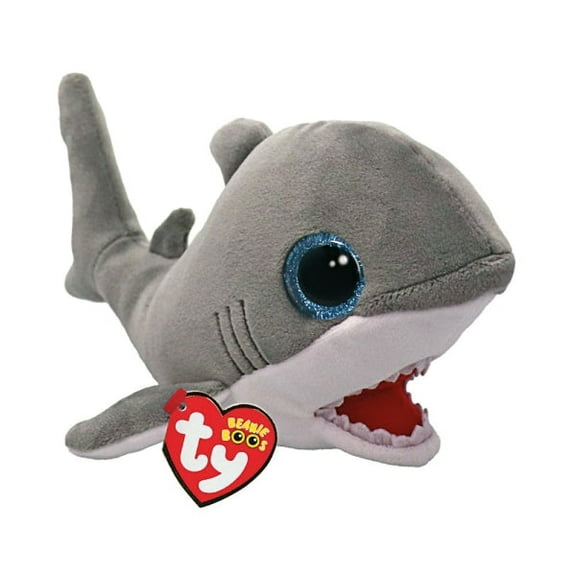 Ty Beanie Boos - Finnegan the Gray Shark  – Glitter Eyes  - Stuffed Animal