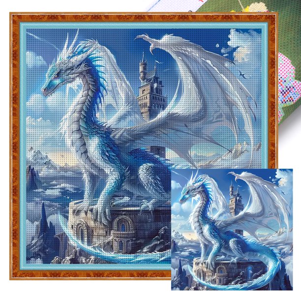 Kit Punto Cruz Con Dragón Impreso Hilo Algodón Ecológico Bordado 14CT 45x45cm