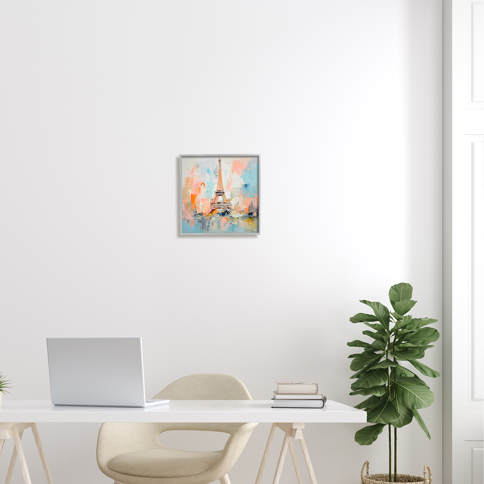 Stupell Industries Abstract Pink Eiffel Tower Abstract Painting Gray Framed Art Print Wall Art, 12 x 12