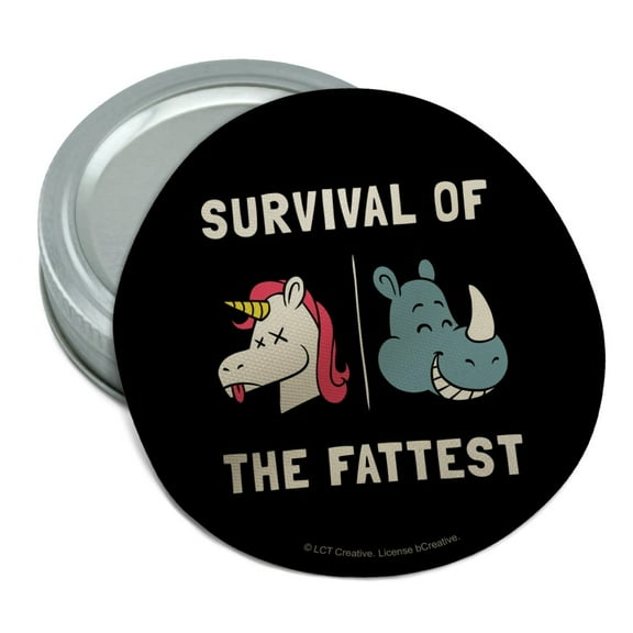 Survival of the Fattest Unicorn Chubby Rhino Fittest Pun Funny Humor Round Rubber Non-Slip Jar Gripper Lid Opener