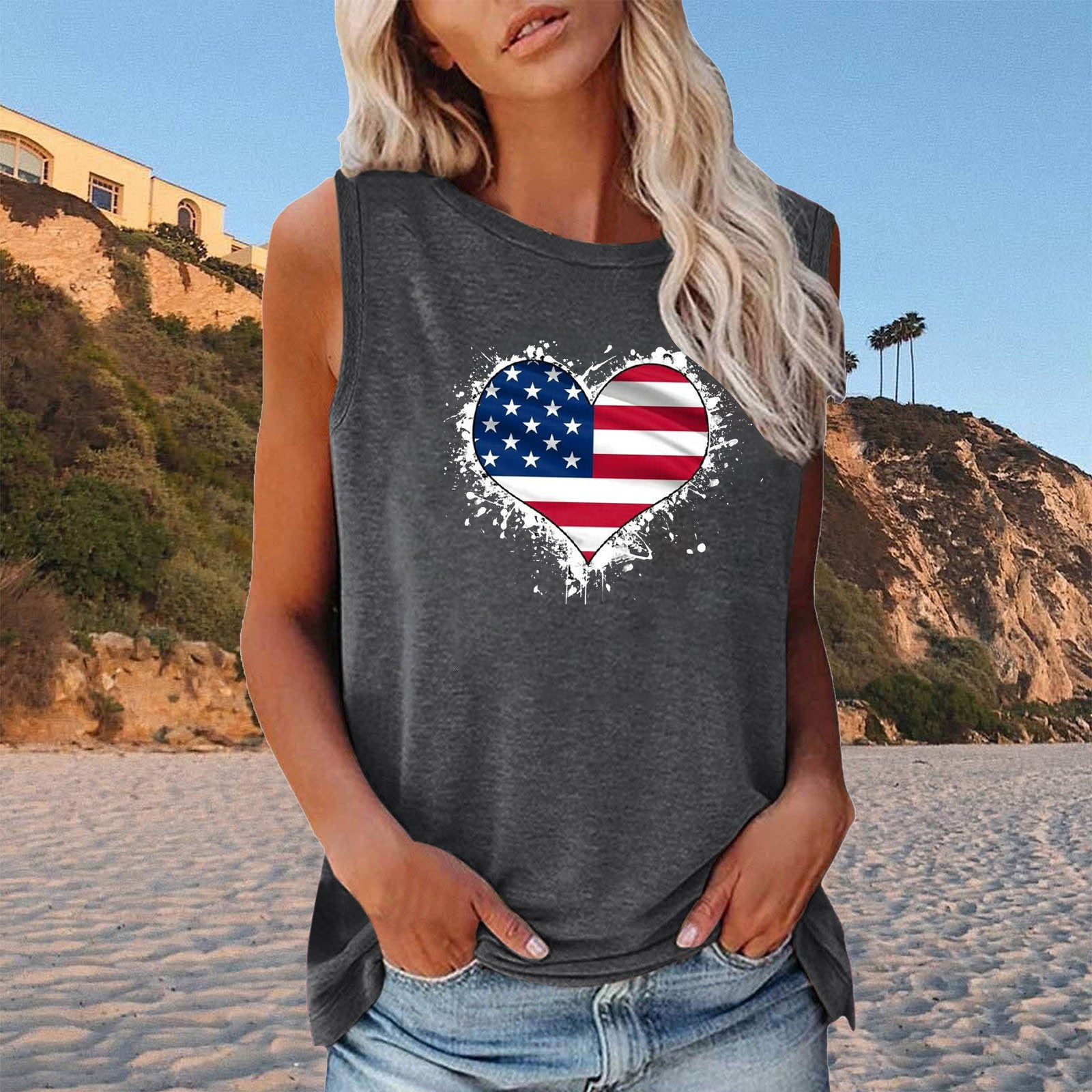 Women’s Patriotic “Merica” Tank Top – USA Flag Print, Sleeveless Tee For 4th Of July & Summer