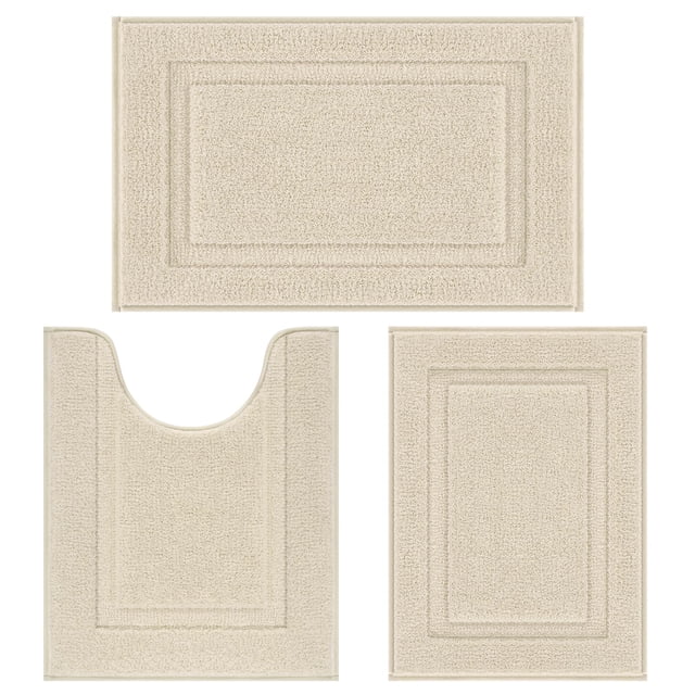 Juego de alfombras de baño SHACOS Soft Fluffy, 3 piezas, color beige claro