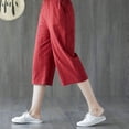 thumbnail image 4 of Outfmvch Cropped Linen Pants Women Boho Pants for Women 2026 Cropped Lounge Trousers Capri Pants with Lace Side Wide Leg Crop Pants Drawstring Elastic Waist Cotton Linen Pants Gauze Pants Red M-3XL, 4 of 7