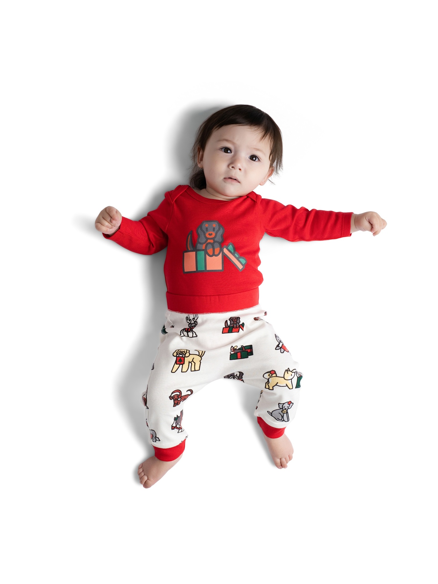 M+A by Monica + Andy Christmas Organic Cotton Gender Neutral First Moves Bodysuit + Groove Pant + Bib Set, Sizes Newborn -24 Months