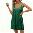 thumbnail image 2 of Women's Fashion Sequin Solid Color Suspender Dress for New Year's Eve, Clubs, and Evening Galas Green L, 2 of 5
