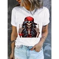 thumbnail image 1 of Halloween T-shirt Halloween skull print crew neck T-shirt, spring and summer casual short-sleeved top, women's clothing, 1 of 6