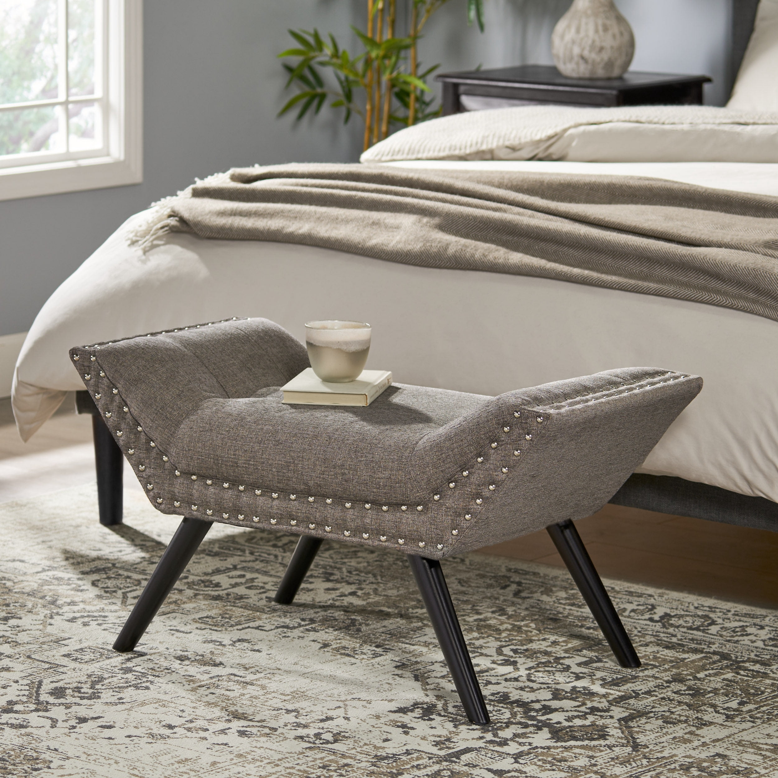Noble House Petra Fabric Ottoman, Beige