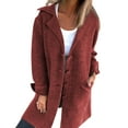 thumbnail image 5 of Autumn Winter Women Jacket Turn-down Collar Single-breasted Long Sleeves Loose Solid Color Woolen Coat Pockets Mid Length Commuting Dating Overcoat, 5 of 8