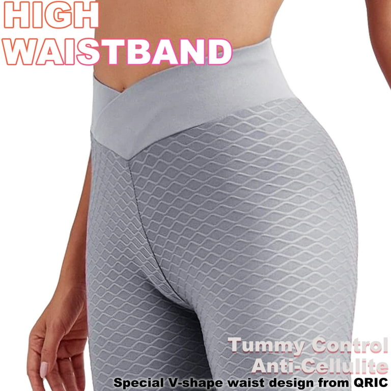 QRIC Women Textured Yoga Pants Ruched Butt Lifting Honeycomb Workout  Leggings 