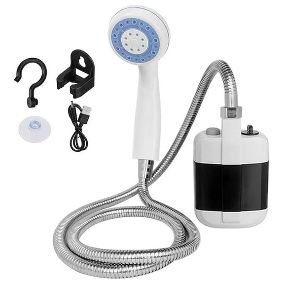 Portable Camping Shower Pump with Adjustable Flow, Upgrade USB Rechargeable Outdoor Electric Shower Head Sprayer, Suitable for Camping, Travel, Car Washing, Pet Cleaning