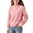 thumbnail image 4 of HAiming Kids Pullover Shirts Long Sleeve Ribbed Knit Fleece Crew Neck Casual Undershirts Fall Winter Outdoors Tops, 4 of 8