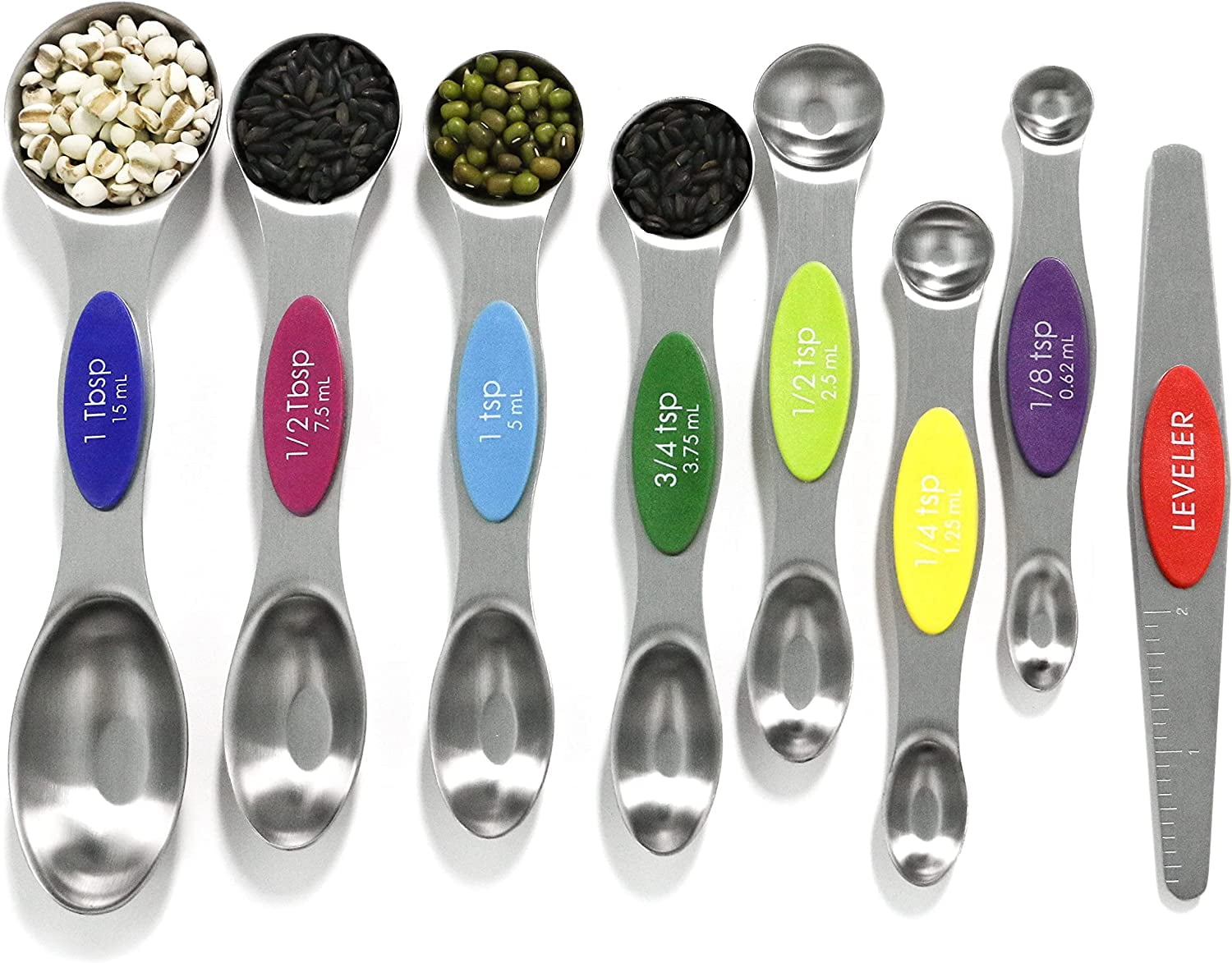 LIFETOWE Stainless Steel Measuring Cups and Spoons Set of 15 - Includes 7  Nesting Metal Measuring Cups, 8 Magnetic Measuring Spoons set - Ideal