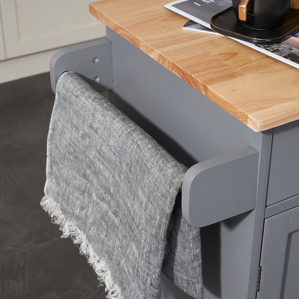 Kepooman Moveable Kitchen Cart, Kitchen Island Cart with 2 Drawers,Rolling Bar Cart with 2 Doors, Gray Kepooman Moveable Kitchen Cart, Kitchen Island Cart with 2 Drawers,Rolling Bar Cart with 2 Doors, Gray