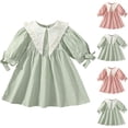 thumbnail image 4 of Odeerbi Niñas Manga Larga Línea Vestido Primavera Verano Ruffle Princesa Vestido Color Sólido Dulce Cuello Redondo Manga Farol Vestido, 4 of 4