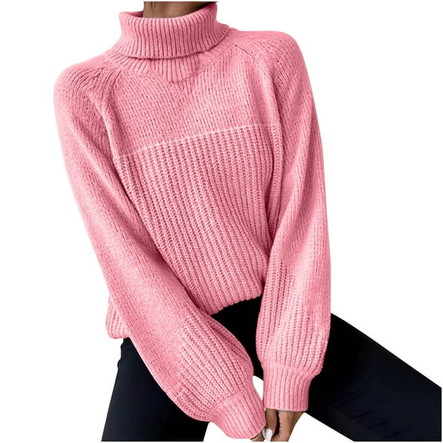 FAIWAD Chandail à Col Roulé pour Femmes Manches Longues Tricoté Côtelé chandail Tendance Basique