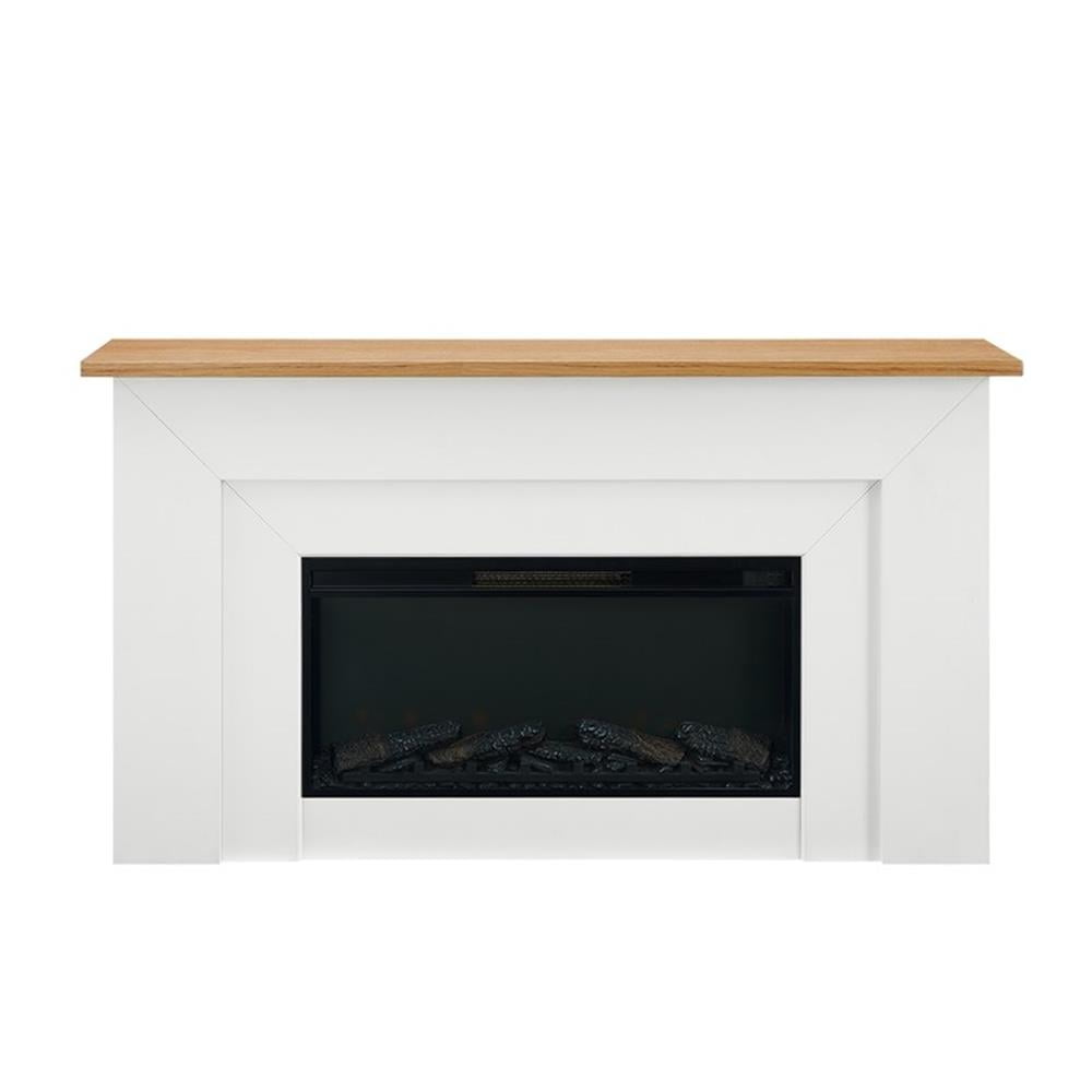 Bowery Hill 64" Wood Landscape Electric Fireplace in White and Oak