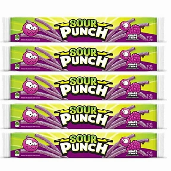 Sour Punch Straws Bundle 5 Items Gift Assortment 2 ounce pack each, 5 packs total (Grape)