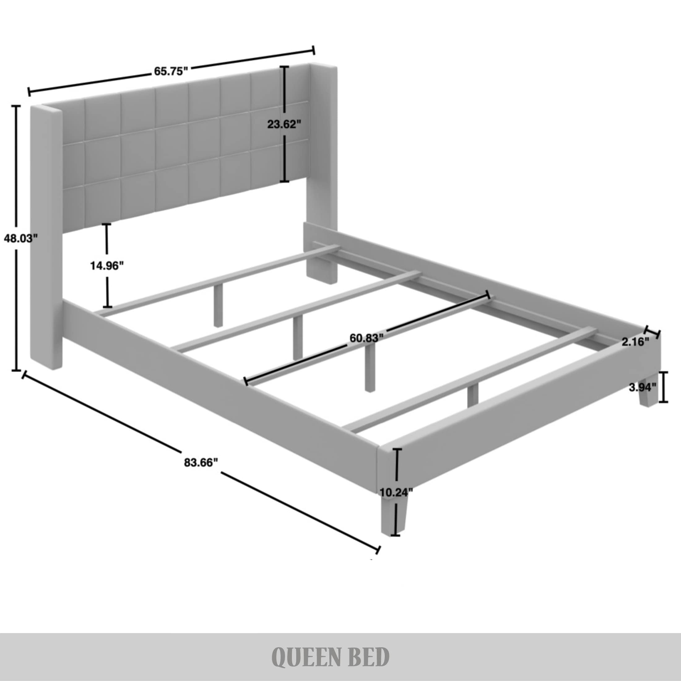 Castle Place Elegant Wingback Linen Upholstered Queen Bed, Blue
