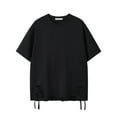 thumbnail image 2 of AHTJRT Men's Casual Oversized Distressed T Shirt Unique Side Cutouts Drawstrings Relaxed Fit Soft Trendy Design Everyday Wear Tees Black XL, 2 of 4
