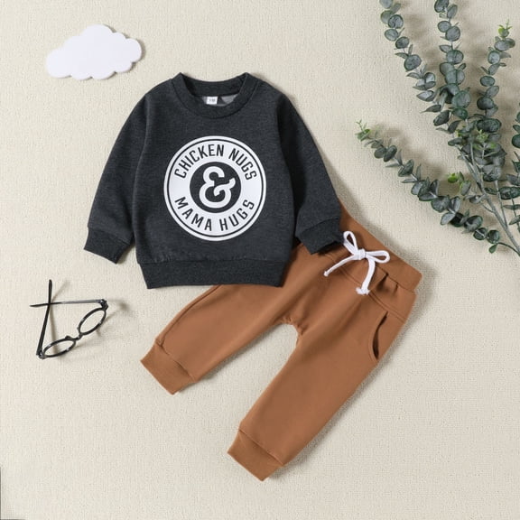 Toddler Boys Clothes Sets Long Sleeve Letter Prints Pullover Sweatshirt Tops Pants Outfits Outfits Size 12-18 Months ,Gray