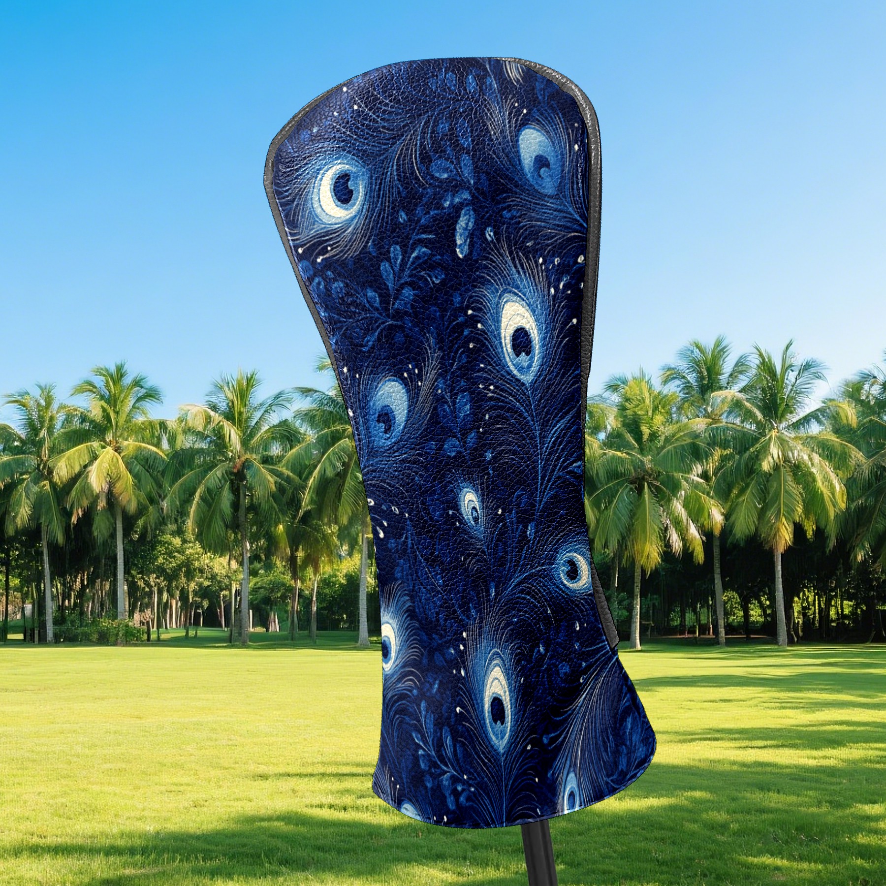 Golf Club Covers PU Leather Waterproof Head Covers for Fairway Woods Hybrids Blue Peacock Feathers