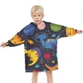 thumbnail image 3 of DarkBlue Cartoon Dinosaurs Planets Pattern Blanket Hoodies for Kids 6-13YR Oversize Wearable Blanket Hoodies for Boys Girls Teens, 3 of 7