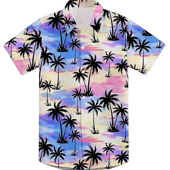 JCCXIN Toddler Baby Button Down Shirt For Boys Short Sleeve Coconut Tree Hawaii Graphic Holiday Shirts Lapel Solid Color Summer Relaxed Casual Daily Clothes,Sky Blue,2-3 Years