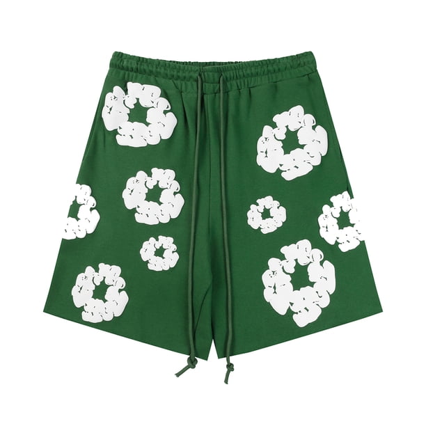 Marca de moda estadounidense DENIM TEARS La misma camiseta holgada de manga corta de kapok con estampado completo de Pei Yepantalones cortos verdes